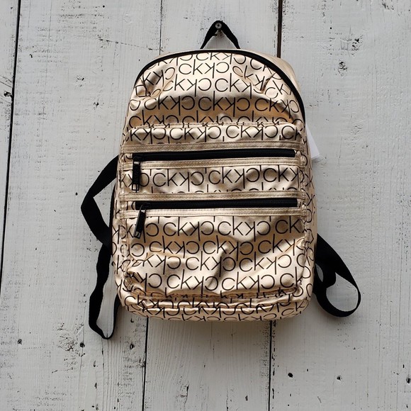 Calvin Klein CK Gold Metallic Logo Print Designer Backpack NEW Women\'s Bag main image 4